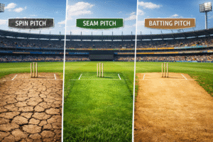 Read more about the article Types of Cricket Pitches Explained: Spin, Green & Flat Pitches